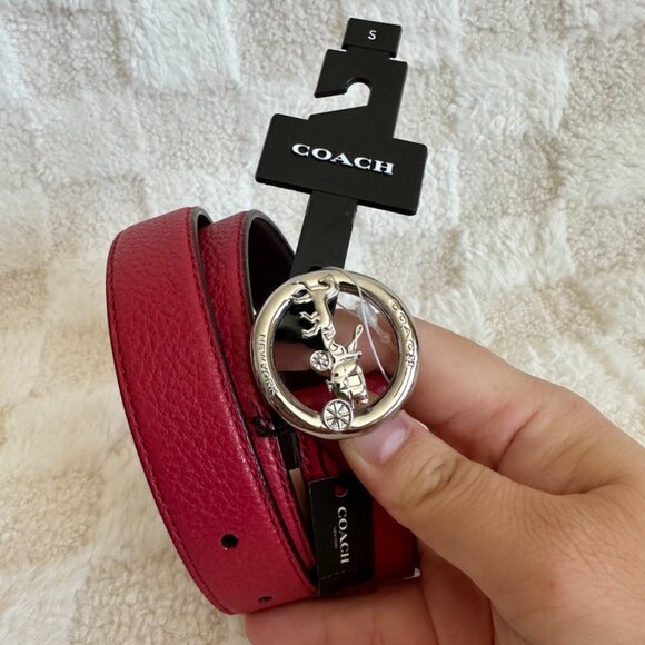 NWT! Coach Women\'s Horse and Carriage Silver Buckle Belt In Red Size S F78181 main image 5